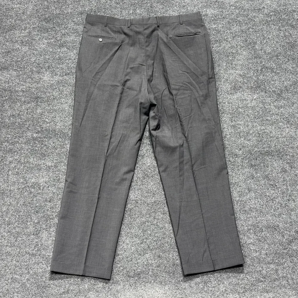 Jos A Bank Pants Mens 41 Long Gray 100% Wool Dress Pleated Front Slacks
